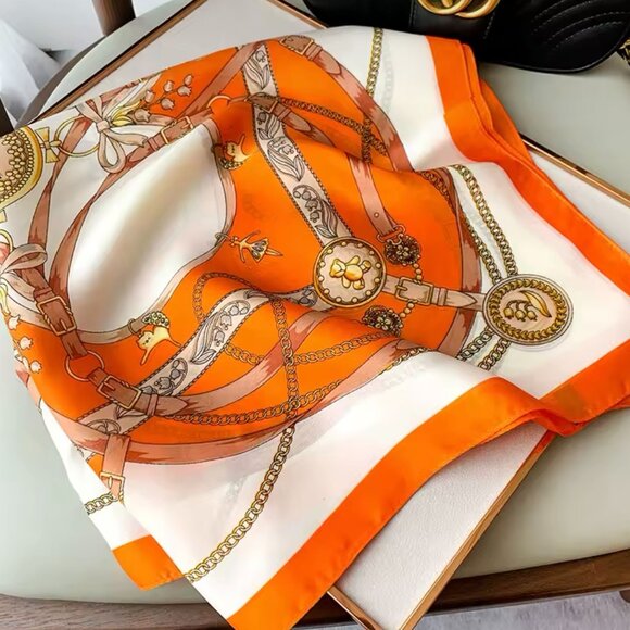 70cm Silk Feeling Square Scarf Women Satin Bandana Print Scarves Head Band NEW - Picture 5 of 6